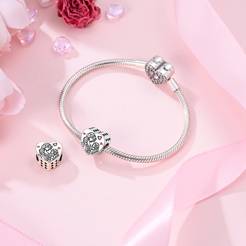 Luxury 925 Sterling Silver Mother Daughter Hug Charms Bead Fit Original Bracelet DIY Women Anniversary Jewelry Gift
