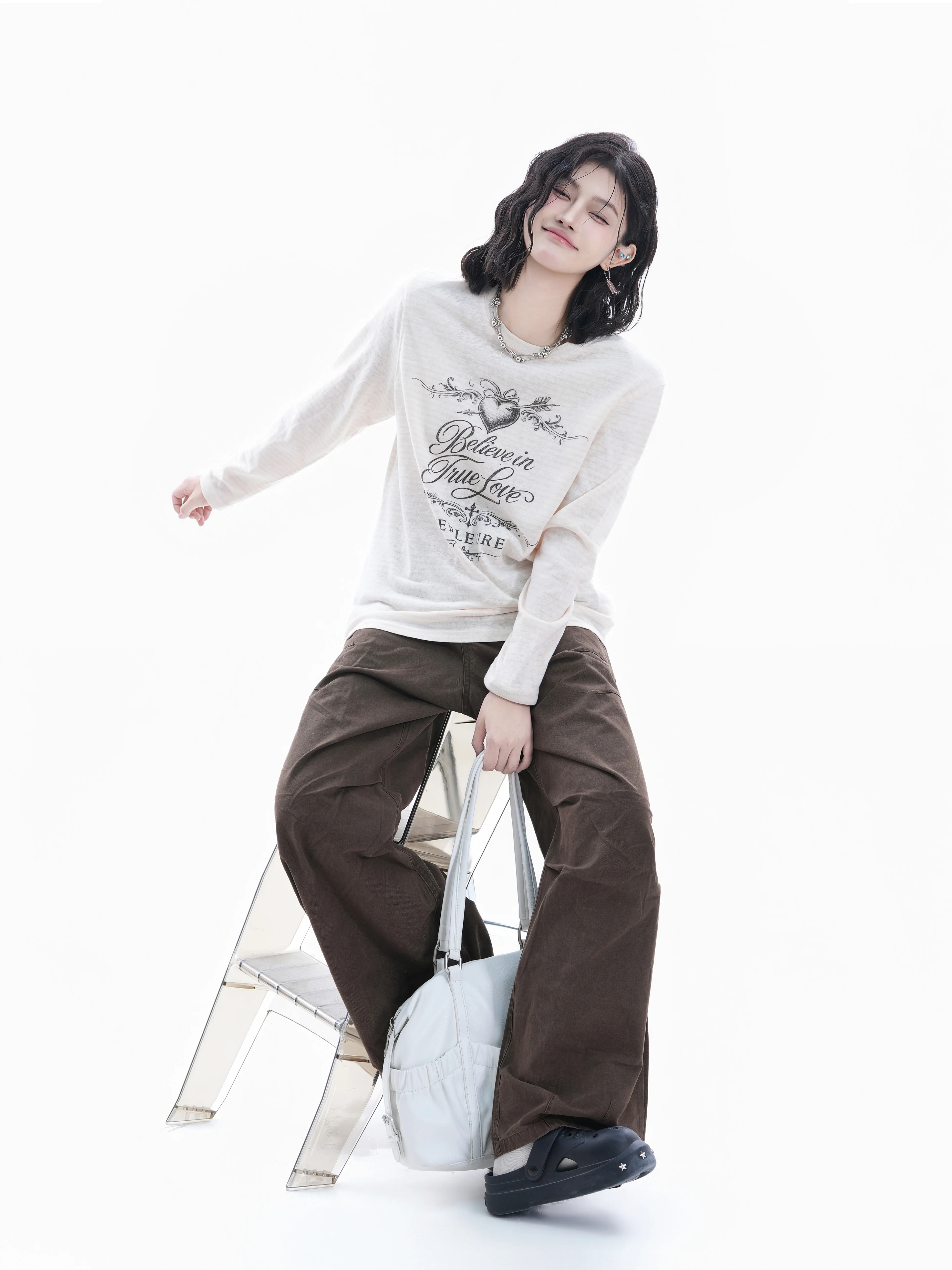 

Loose Women's Long Sleeve T-shirt Casual Style Cotton Polyester Blend UV Protection Printed Heart And Letter Pattern