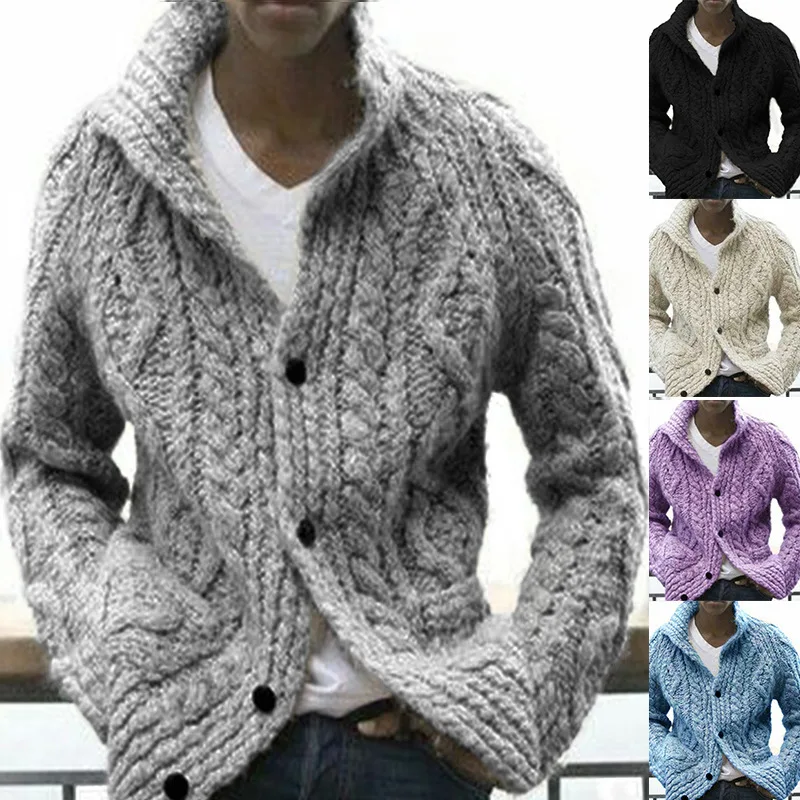

Autumn And Winter Sweater Men's Cardigan Solid Color Lapel Long-sleeved Knitted Jacket Sweater Cardigan