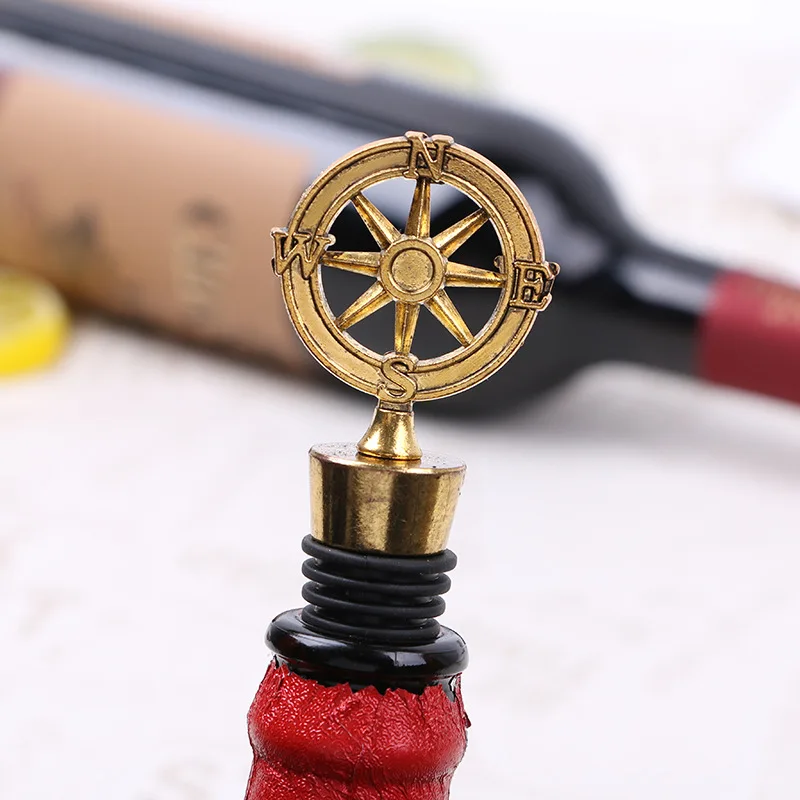 100Pcs/Lot Unique Compass Wine Stopper Cocktail Bar Accessories Metal Bottle Stopper Wedding Favors Gifts Wine Accessories