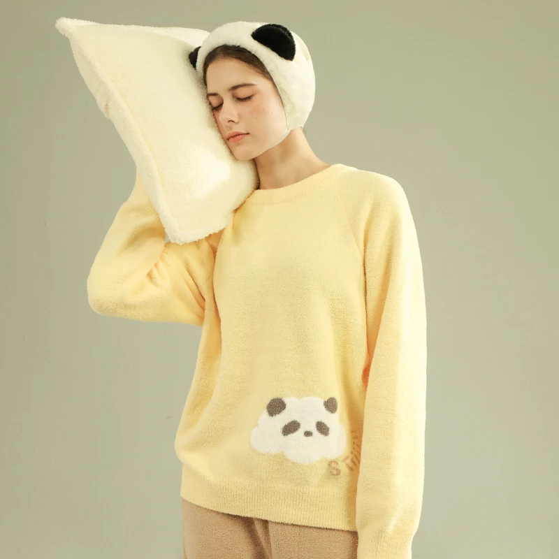 SUJIIN Women\'s Cute Pajamas Sets Autumn Winter Panda Graphic Sleepwear for Women Men Couple Nightwear Suit Home Clothes SH001