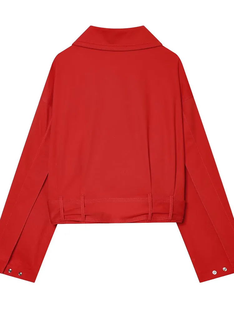 HH Women Summer Spring Best Selling Red Stand Collar Jacket Summer Versatile Belted Cropped Coat For Office And Daily Wear