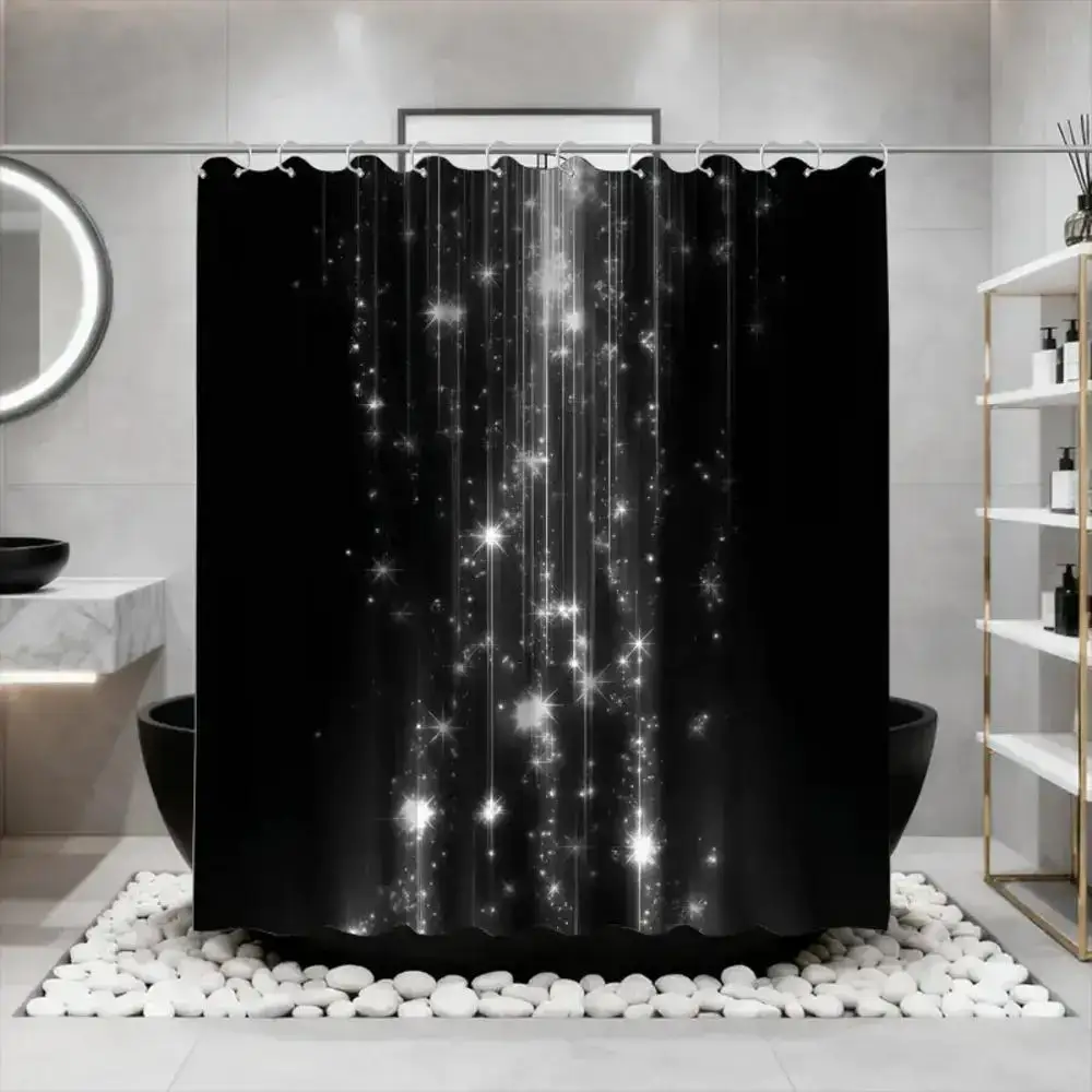 

Black Starry Sky Shower Curtain Galaxy Sparkle Design Modern Bathroom Decor Waterproof Fabric Bath Curtain Set Home Decoration