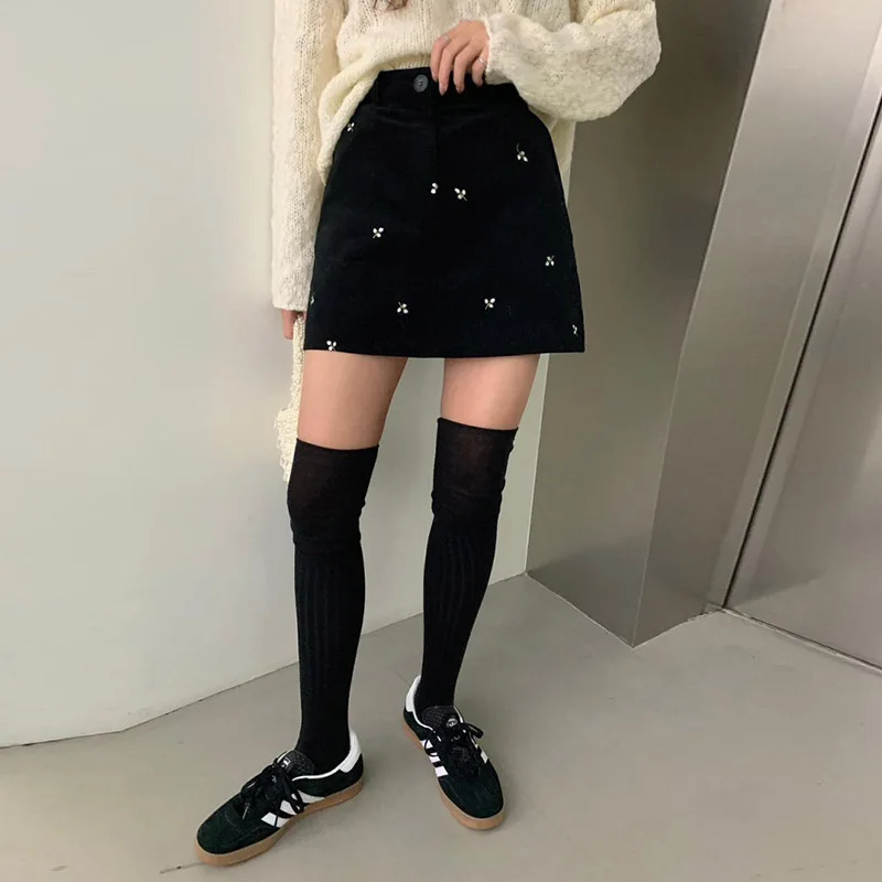 

Y2K Corduroy Skirt Floral Retro Cute Printed Bag Arm Style Autumn Winter