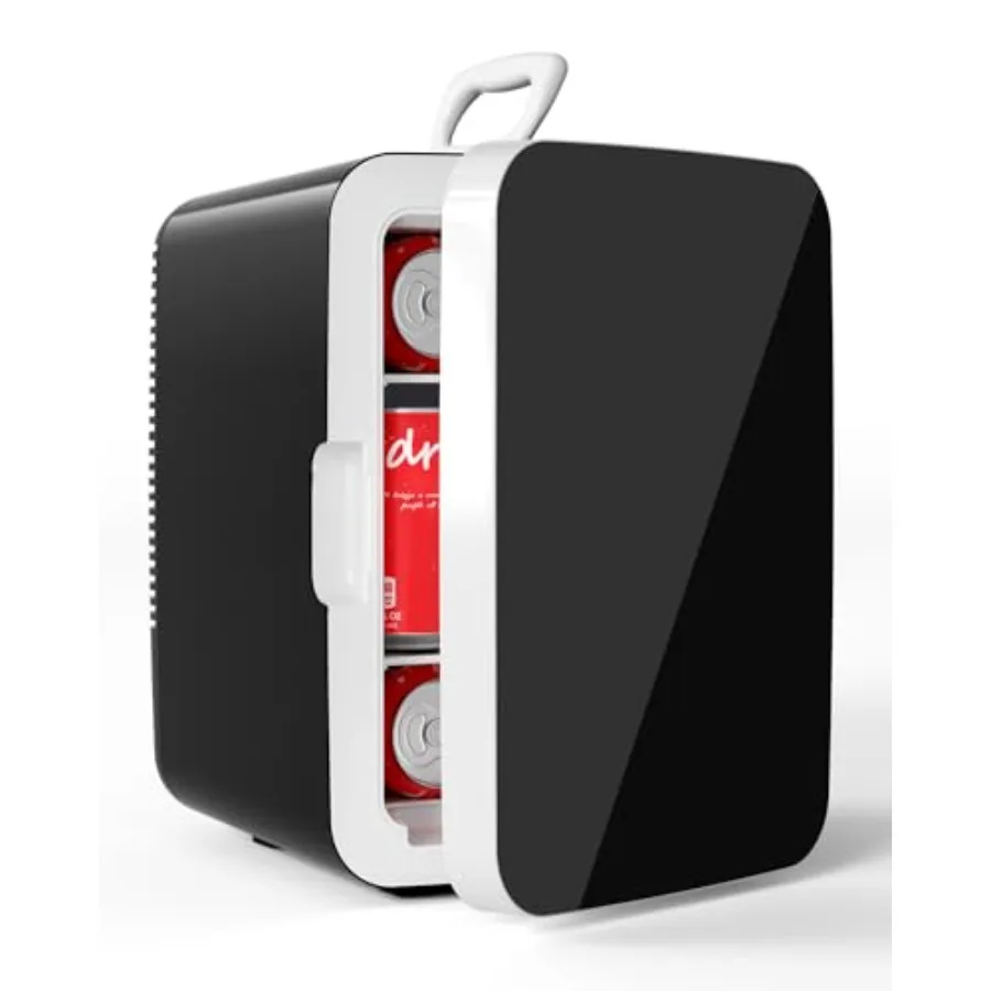 

Portable 10L mini fridge for bedroom/office/dorm use, classic black ABS plastic, compact 2.6 gal capacity, AC/DC powered, ideal