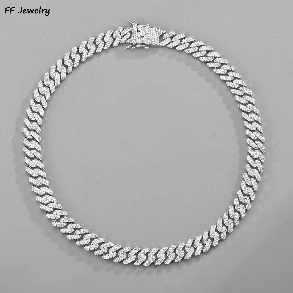 12mm hombres mujeres Hip Hop helado Bling Prong collar de cadena cubana pavimentado cadena de eslabones de diamantes de imitación gargantilla collar hombres joyería