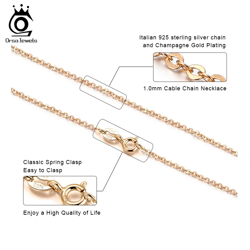 ORSA JEWELS 925 Sterling Silver Italian 1mm Cable Chain Necklace Cable Link Chain Collares Lobster Clasp for Women Men OSC06