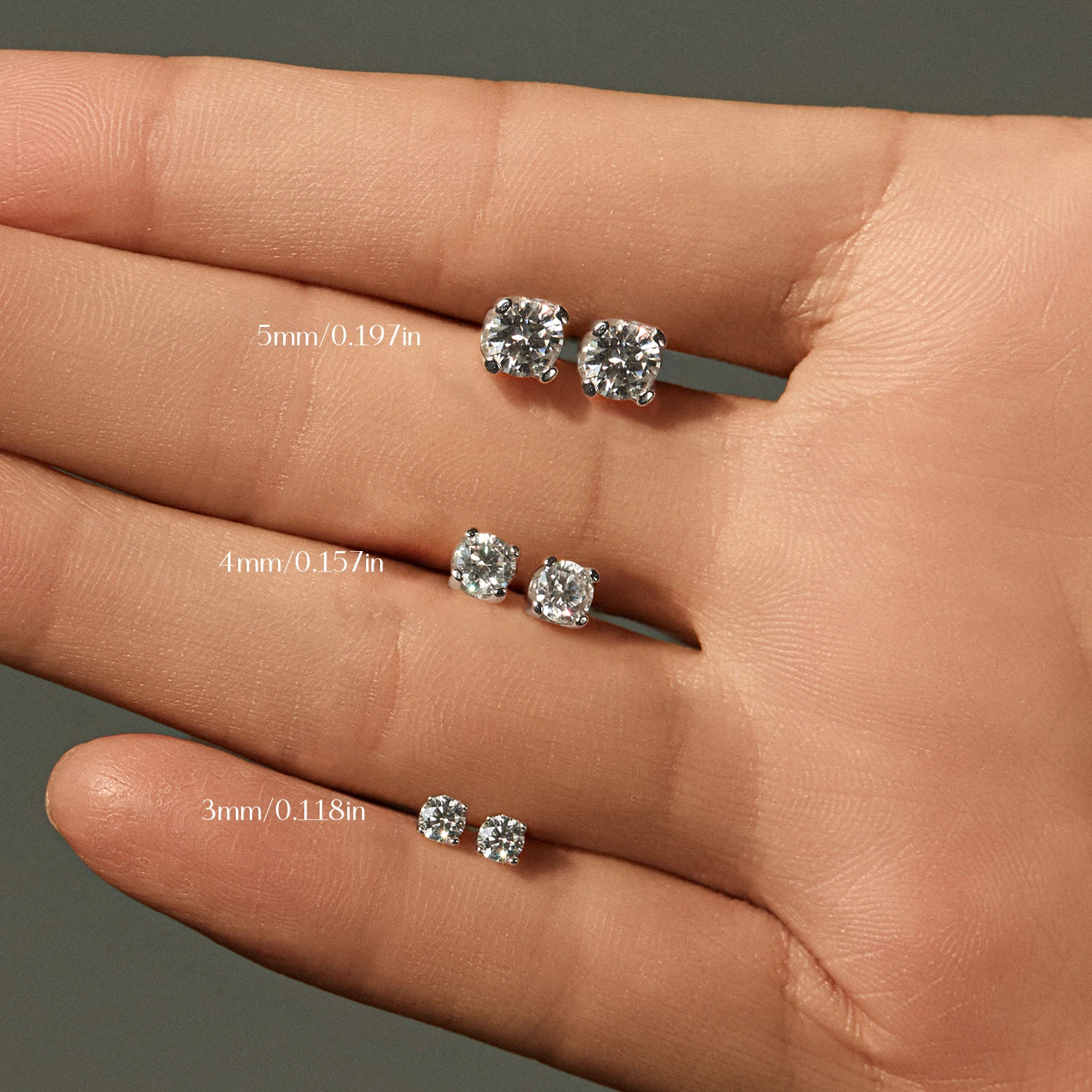 موديان 3 مللي متر-5 مللي متر حجم D اللون مويسانيتي 925 فضة كلاسيكي بسيط أقراط مستديرة للنساء غرامة تكويم مجوهرات