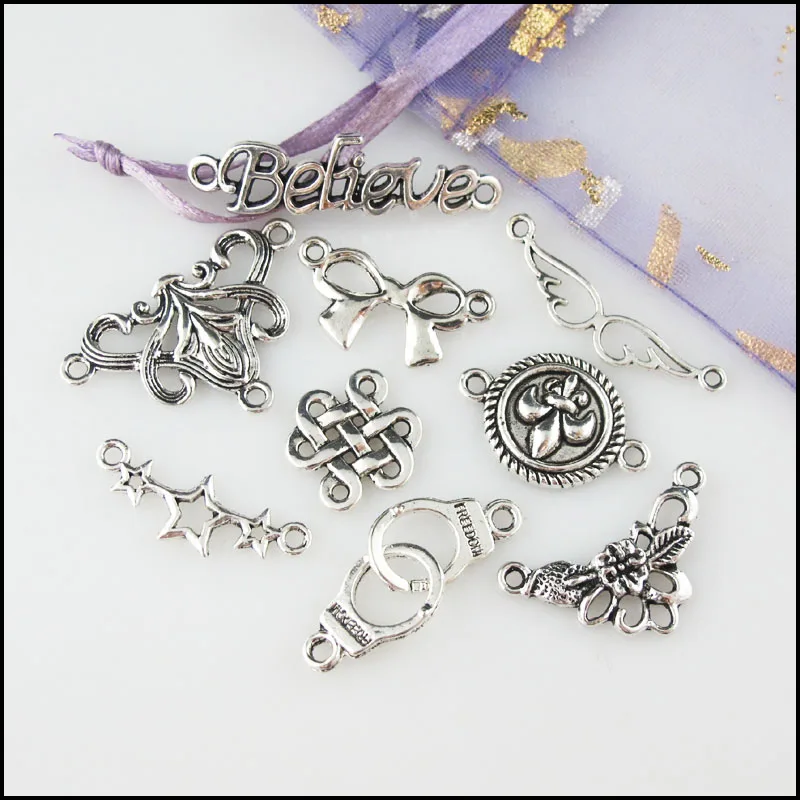 Fashion New Handcuffs Stars Believe Wings Bow Tibetan Silver Plated Connetors For Gifts Jewelry