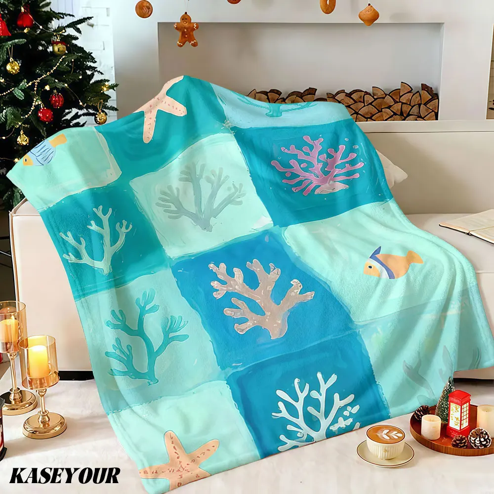Ocean Winter Summer Flannel Blanket Throw Fleece Soft Fuzzy Plush Cozy Fleece Blankets for Sofa Ideal Gifts