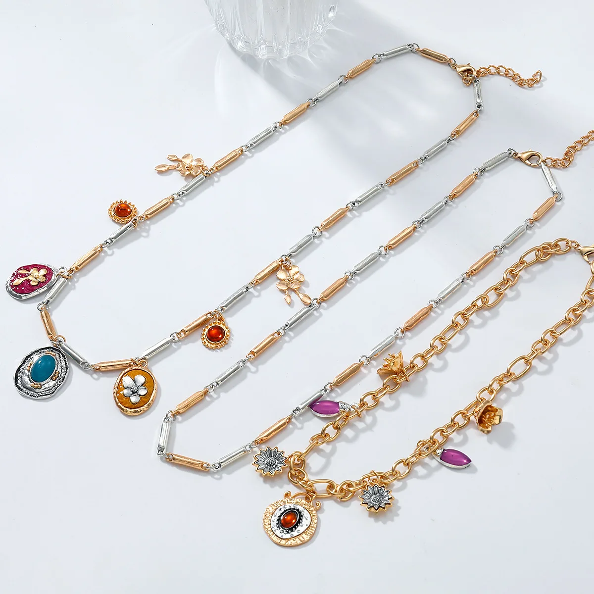 قلادة مصنوعة من سبائك متعددة الطبقات من العلامة التجارية الأوروبية والأمريكية المبالغ فيها، سلسلة الترقوة من الراتنج الزهري، عطلة الشاطئ الطبيعية #3