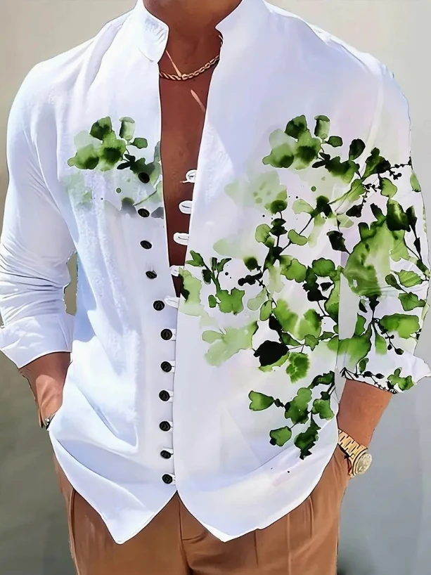 

New Men's Fashion Seven Button Long Sleeve Shirt Sandy Beach Casual Shirt, High Quality Comfortable Fabric Top.