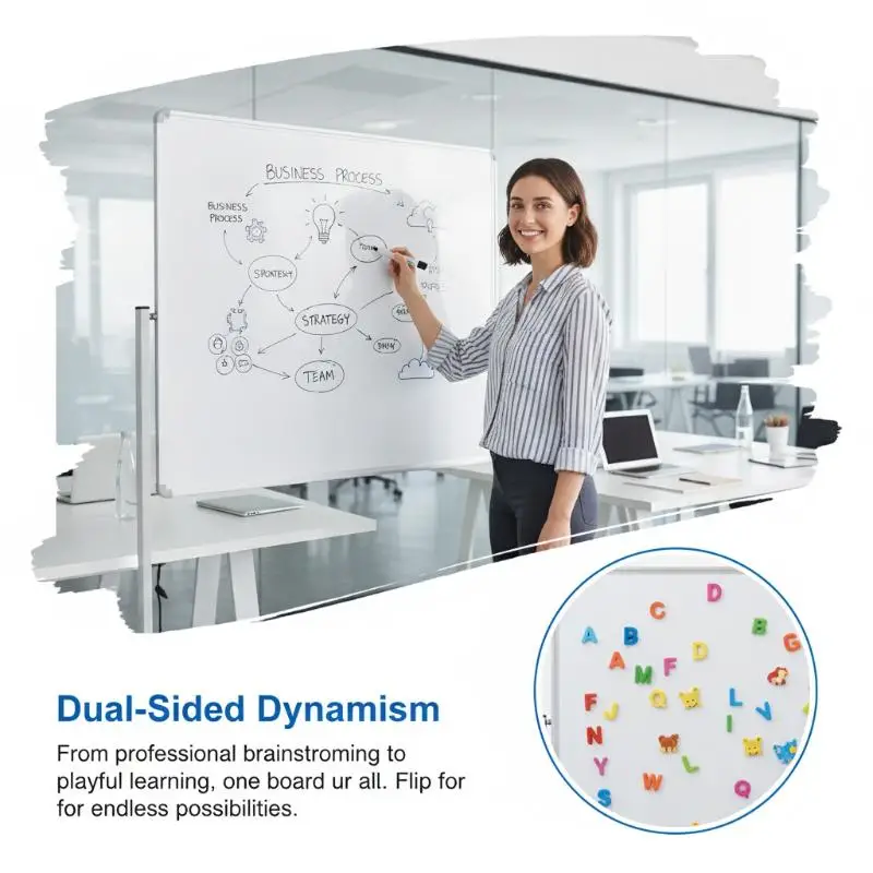 Wall-Mounted Double-Sided Magnetic Aluminum Whiteboard With Two Magnets And Whiteboard Marker With Eraser For Teaching Learning