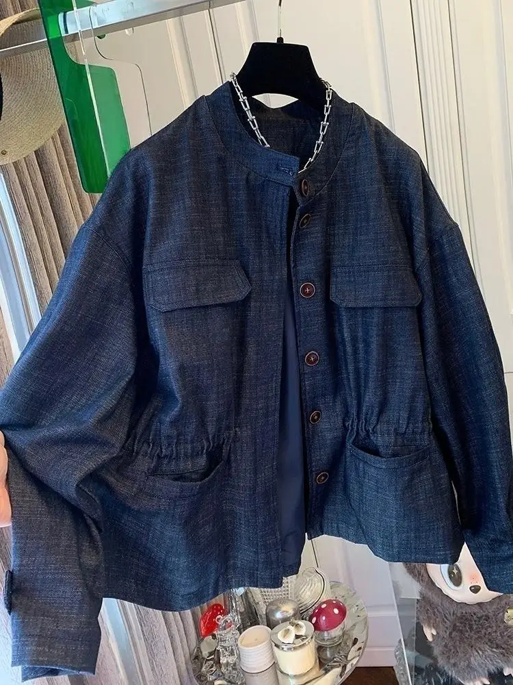 SuperAen Korean Style Denim Loose Casual Long-Sleeve Jacket Women's 2026 Spring New Design Waist Coats