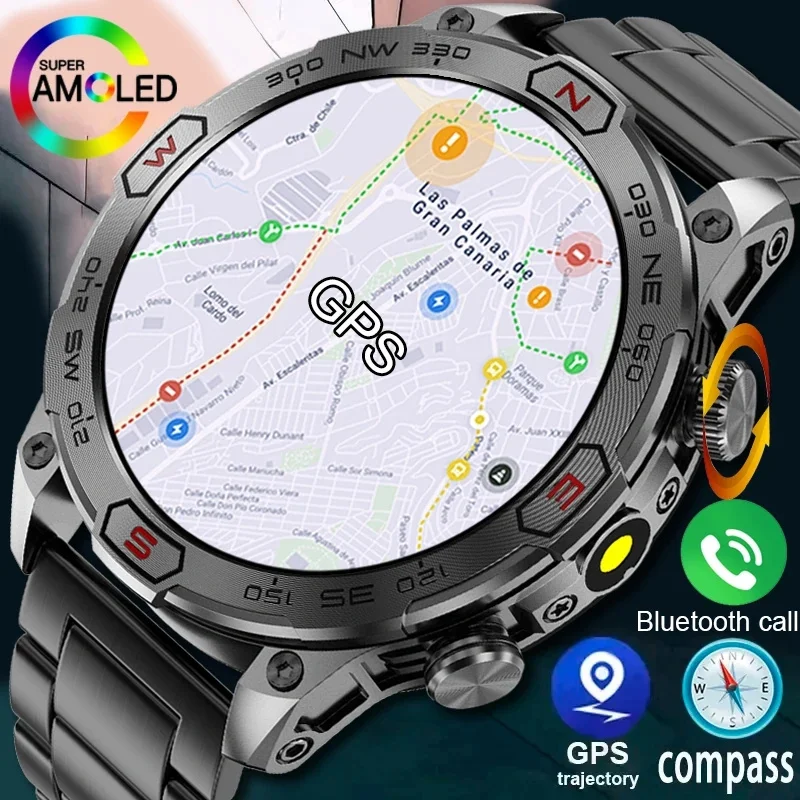 2024 New Outdoor Military GPS Smart Watch Man AMOLED HD Screen Heart Rate BT Call IP68 Waterproof Smartwatch For Huawei Xiaomi