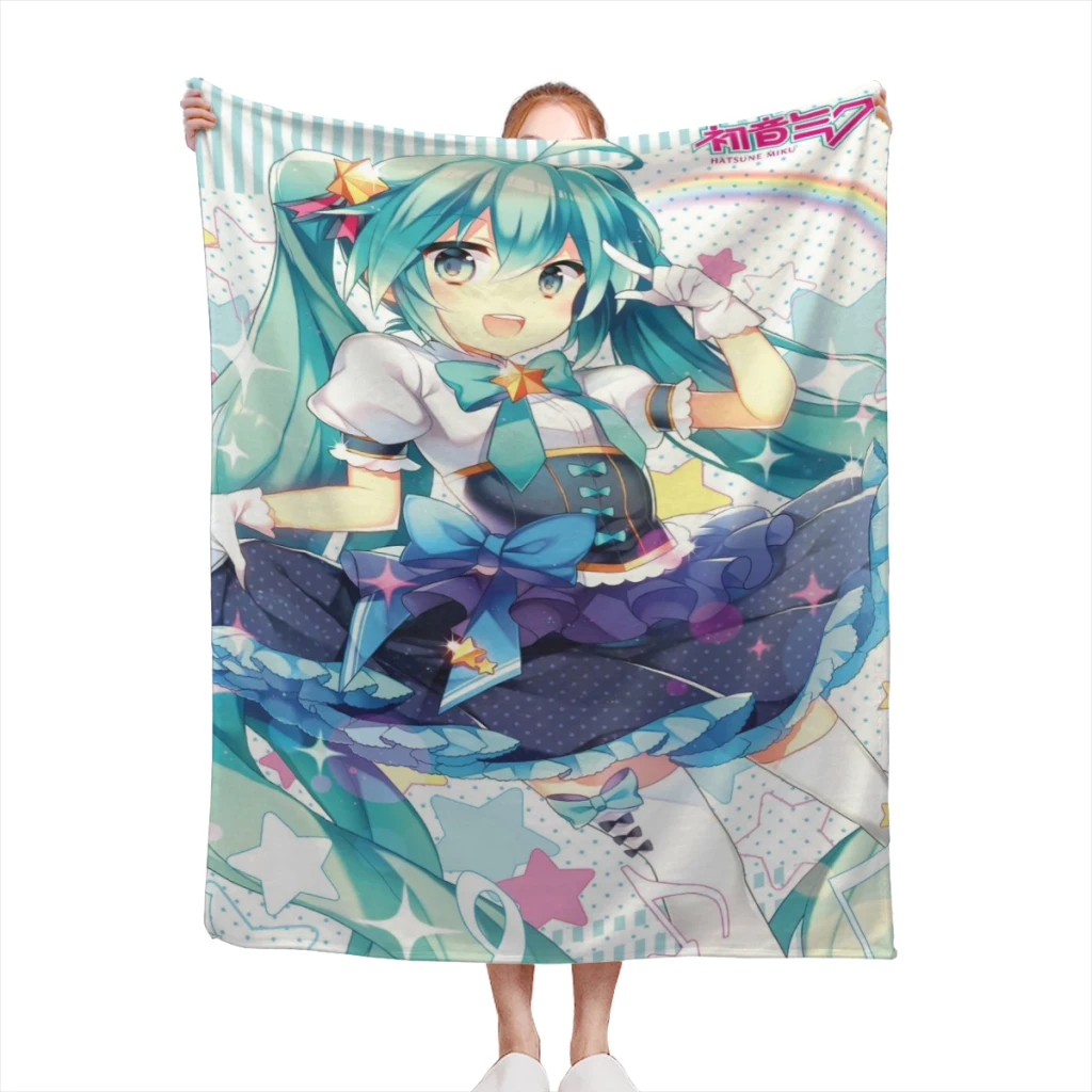 

Fluffy Baby Blanket Kawaii Anime Hatsune Miku Cute Custom Sofa Camp Nap Bedspread Cozy Flannel Blanket Bedroom Decor