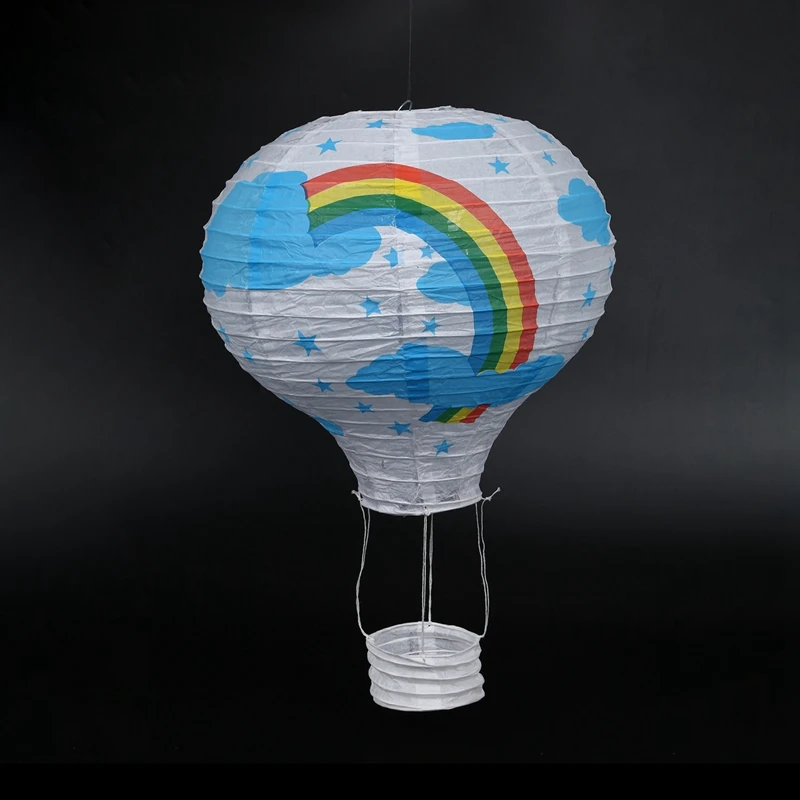 2 PCS 12Inch Hot Air Balloon Paper Lantern Lampshade Ceiling Light Wedding Party Decor, Blue Rainbow & White Rainbow