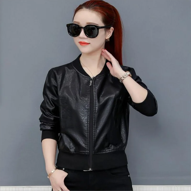 New Women autumn and winter Faux Leather Jacket Female Coat Pu Leather Jacket Office Lady Slim Jacket