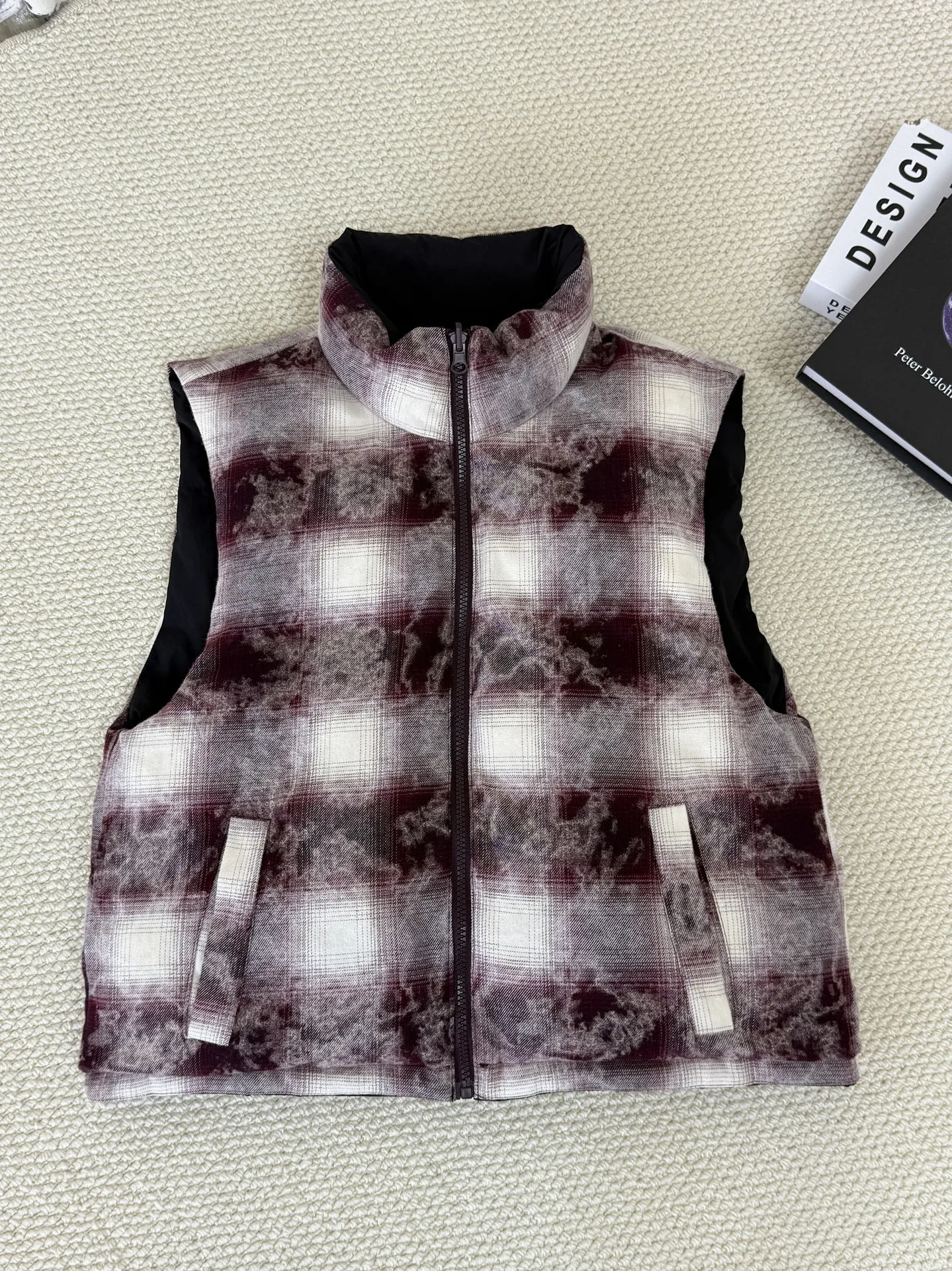 Otoño Invierno estampado de doble cara abajo chaleco femenino cremallera suelta acolchada chalecos mujeres pato blanco abajo chalecos sin mangas