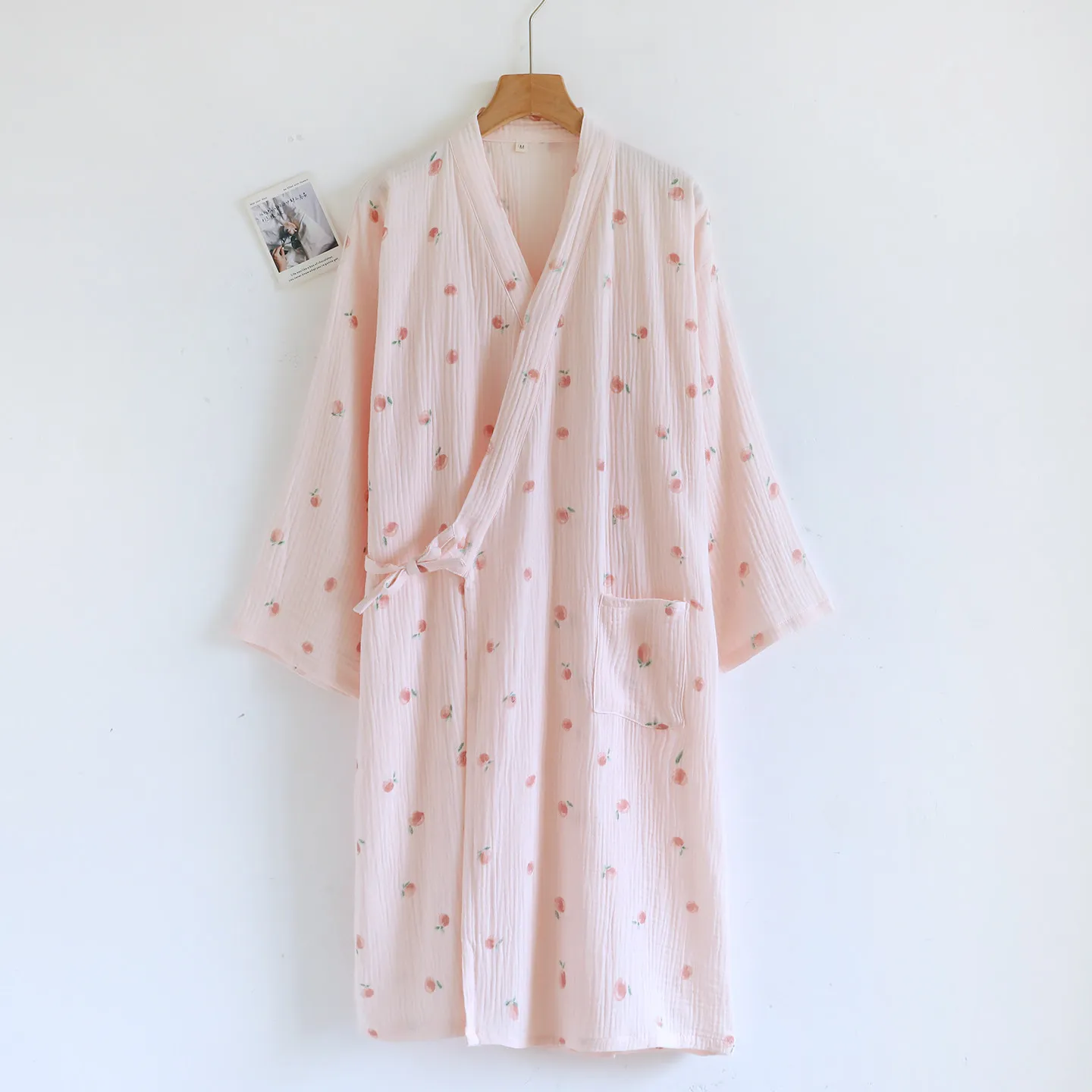 100% Cotton Print Bathrobe Women 2026 Summer New Thin Fresh Long Sleeve Sleep Gown Casual Loose Pink Sweet V-neck Pajamas
