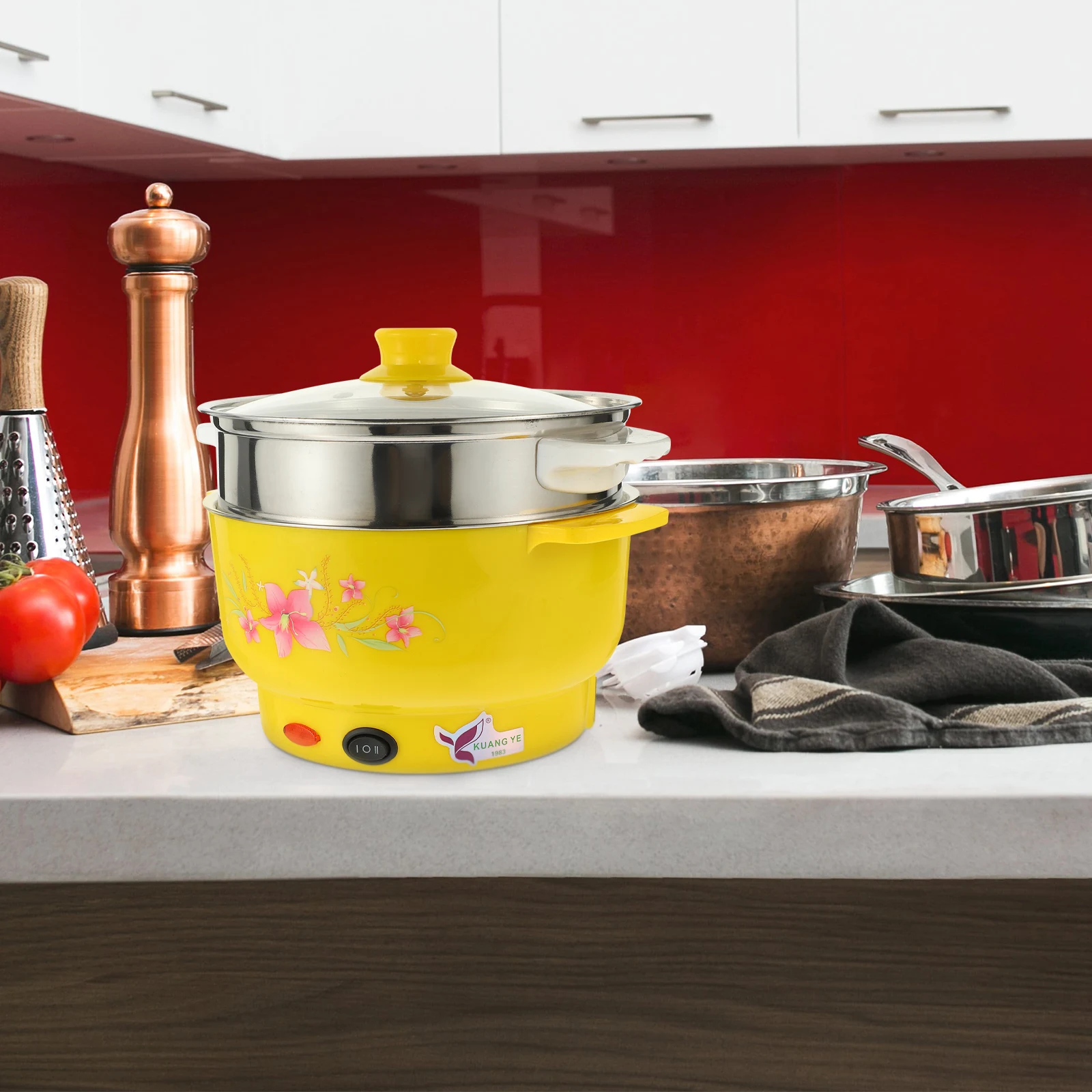 

Electric Cooking Pot 20cm Multifunctional Stainless Steel Double Layers Steamer Stockpot Boiler for Home Kitchen Office