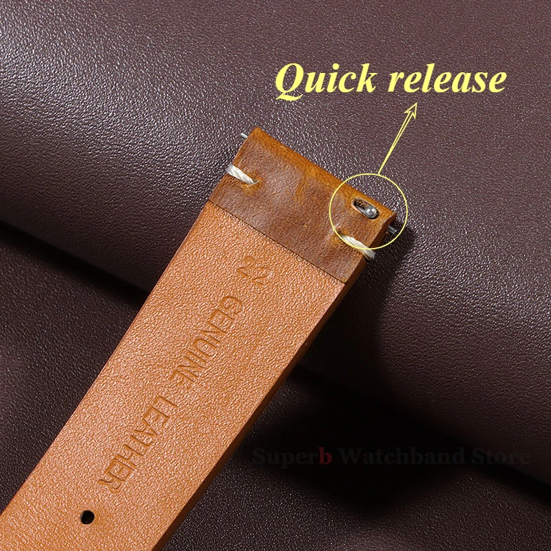 Vintage Oil Wax Leather Watch Band Quick Release Bracelet for Seiko Stitching Cowhide Strap for Omega 18/19/20/21/22/24mm