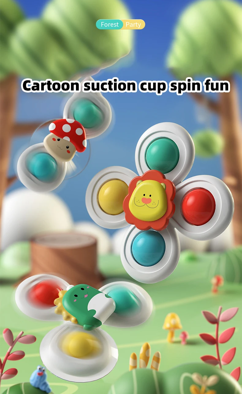 3PC Set Saugnapf Spinning Cartoon Tier Spinner Spielzeug Für Kinder Fenster Hohe Stuhl Tablett Bad Tisch Reise für kinder Geschenk – Detail 1