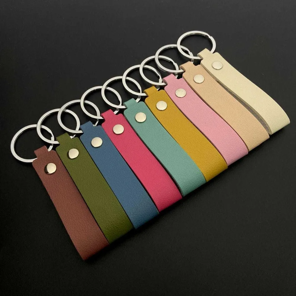 

PU Leather Small Gift Keyriang Metal Buckle Ring Car Key Hanging Rope Simple Solid Color Key Chain Personalized Customized