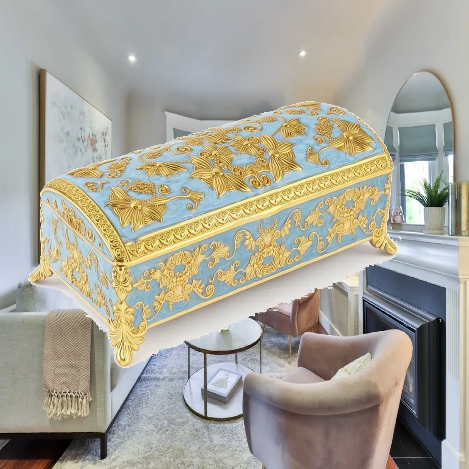 Jewelry Box with Feet Rectangular Decorative Jewelry Box Treasure Chest Case Small Casket Compact for Women, Vanity, Dresser