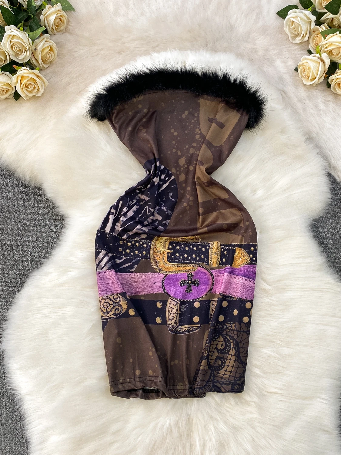 

Модный уникальный тяжелый меховой принт, женская сексуальная юбка трапециевидной формы с высокой талией, одно плечо Dr