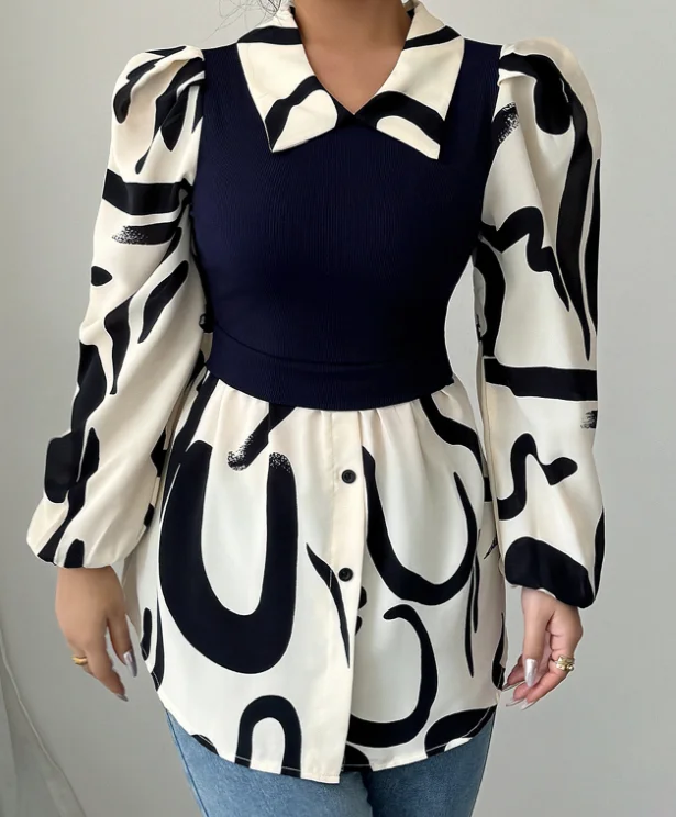 

2025 New Printed Vacation Casual Style Lapel Long Sleeved Women's Shirt In Stock