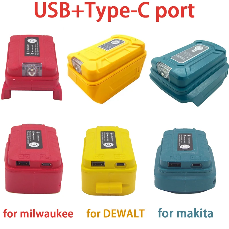 

Battery Adapter LED Working Light for Makita/DEWALT/ milwaukee 14.4V/18V Li-on Battery Portable Power Bank With USB type-c Port