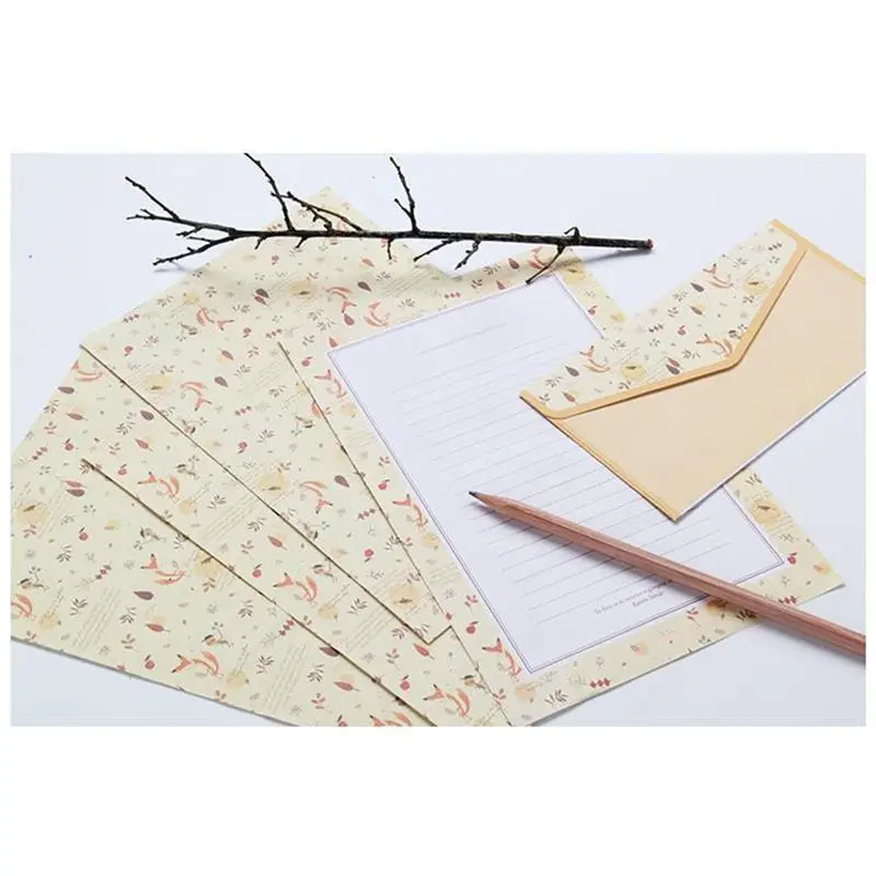 5 Sets Flower Printing Envelope And Letter Papers A5 Lovely Writing Stationery Envelopes Kit School Stationery Random Color