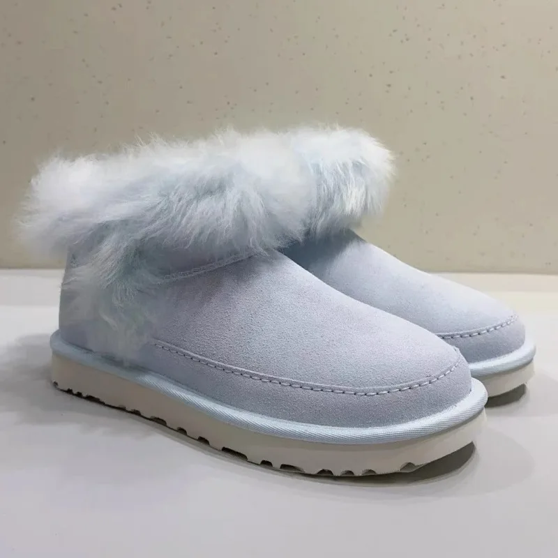 

Fashion Solid Color Flat-bottomed Non-slip Snow Boots Female 2025 Winter New Brand Designer Plus Velvet Warm Female Booties