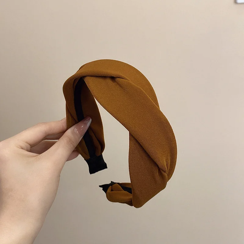 Solides geflochtenes Vintage weiches elastisches Stirnband für Damen, modisches breites seitliches Haarband, Hoop, Kopfbedeckung, Mädchen-Haarband, Haar-Accessoires – Detail 6