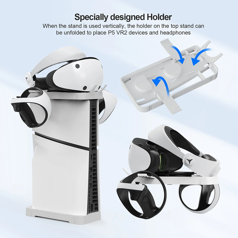 حامل حامل موفر للمساحة لـ PS5 ، وحدة تحكم رفيعة مع مناطق مخصصة ، PS VR2 وسماعات الرأس ، وإعداد ألعاب جديد ومنظم