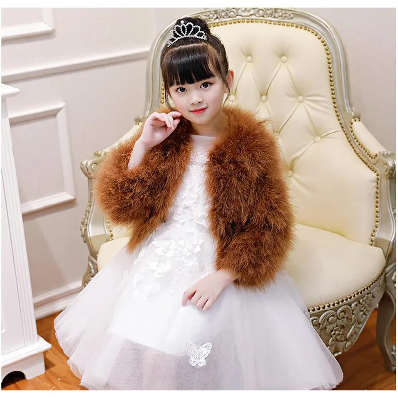 Neue 2025 Frauen Kinder Mädchen Winter Natürliche 100% Straußen Feder Türkei Pelzmantel Hochzeit blumenmädchen Jacke