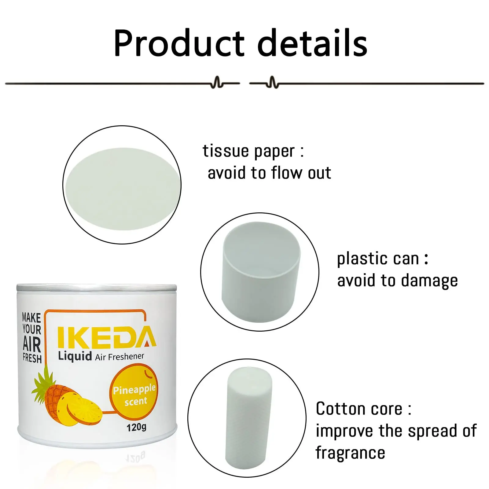 Car Air Freshener: Pineappie scent Liquid Cans Odor Elimination Smoke Smell Remover Strong Long-Lasting Fragrance For Auto Home - view 5