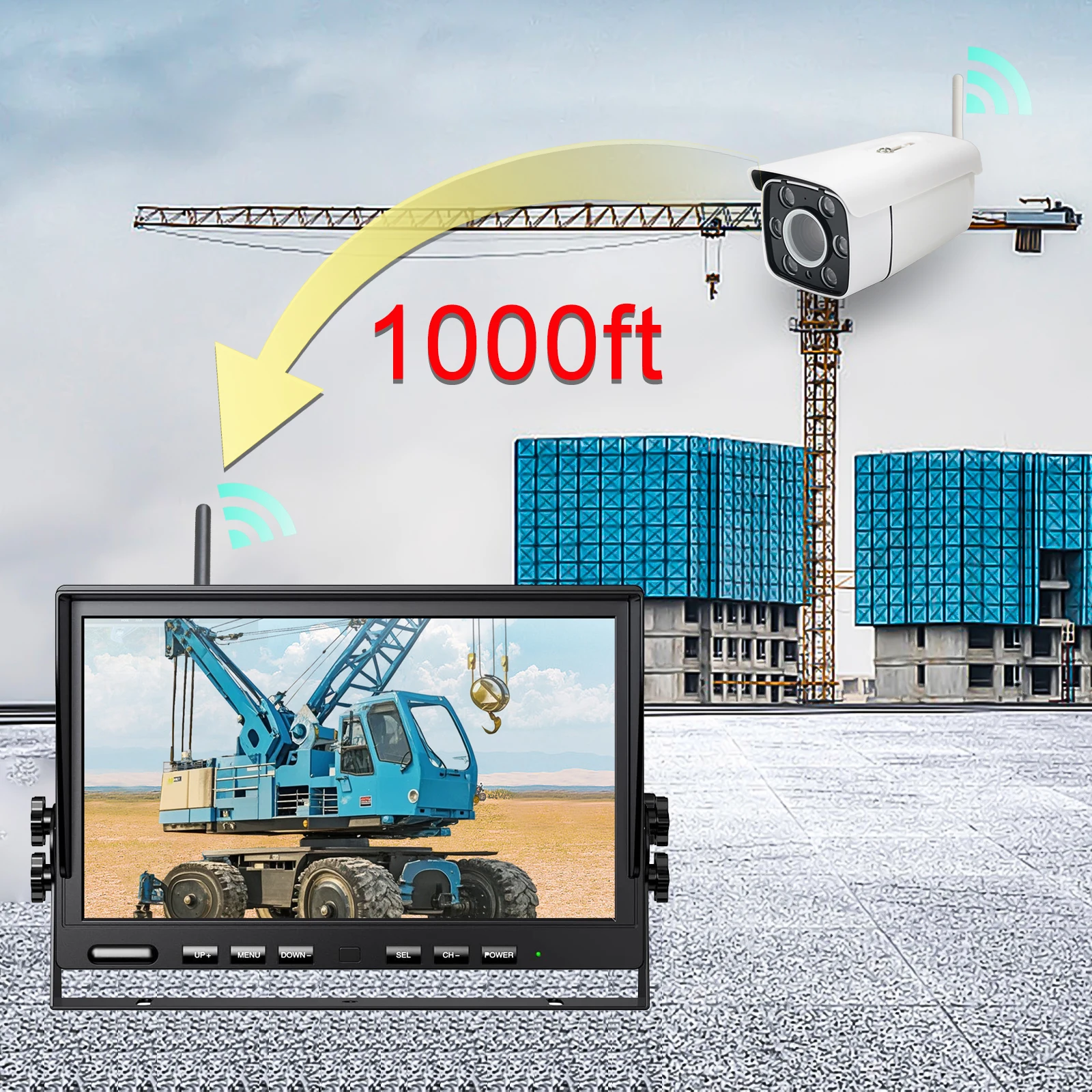 iPoster 10.1 Inches IPS Screen DVR Monitor 1080p 30x Optical Zoom Wireless Camera Digital Signal For Crane Tower Crane Forklift