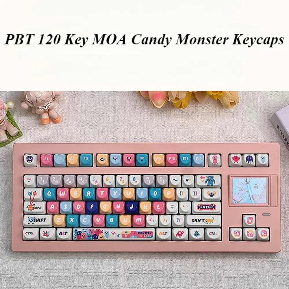PBT Keycaps 120 Keys MOA Height, Candy Monster Keycaps, Hot Sublimation, For Cherry MX 104/87/61 Mechanical Keyboard