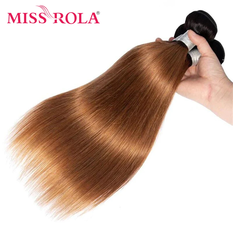 Miss rola cabelo remy feixes de cabelo reto com fechamentos ombre t1b/30 brasileiro pré-colorido 100% extensões de cabelo humano