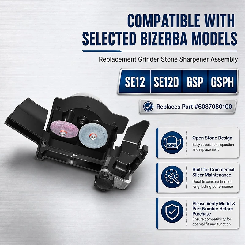Meat Slicer Sharpener for Bizerba SE12, SE12D, GSP, GSPH Slicer - Complete Sharpener Assembly with Stones Replaces 60370800100