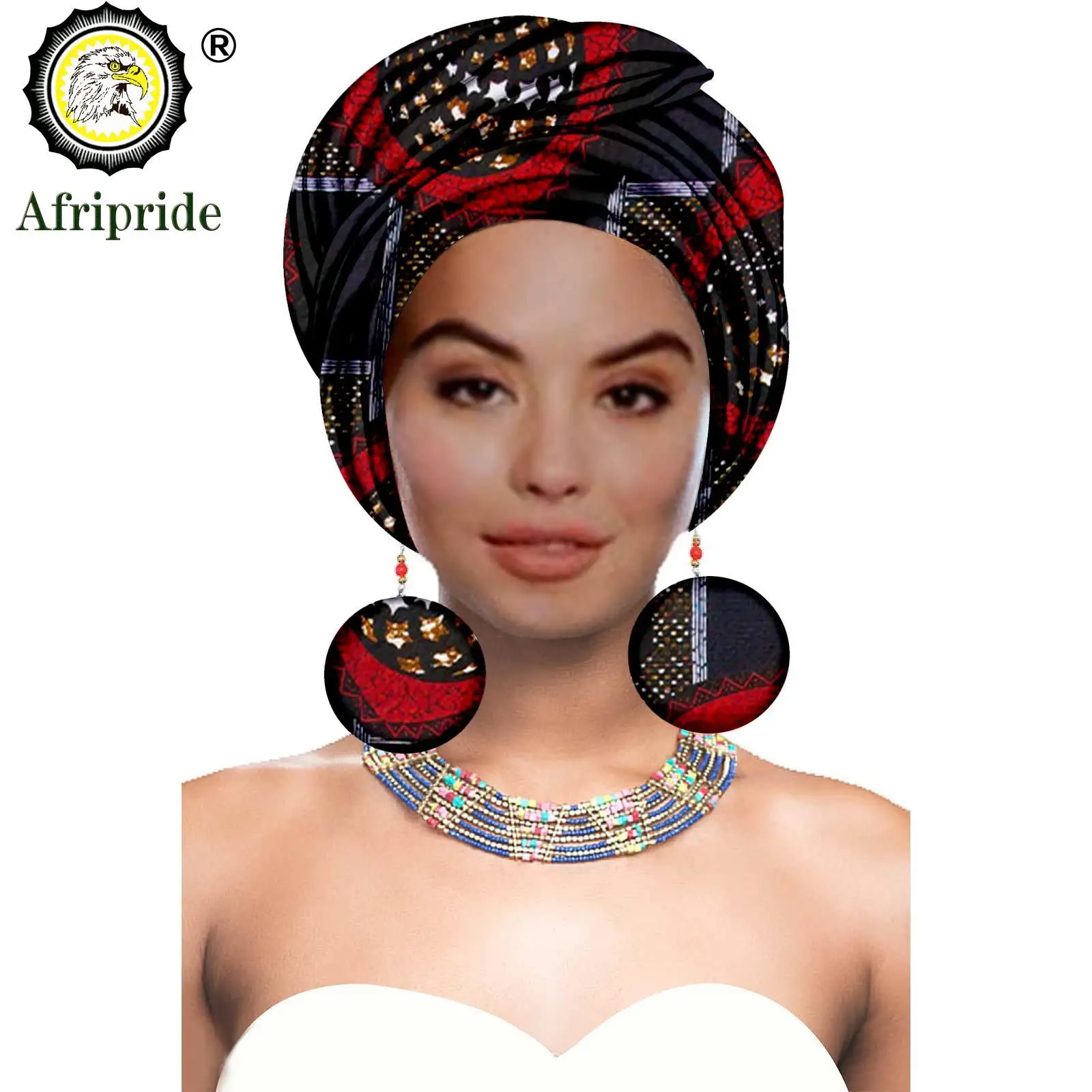 African Turbans African Headwraps for Woman African Headscarf Nigerian Headtie with Matching Earring Dashiki Ankara Wax S20H004
