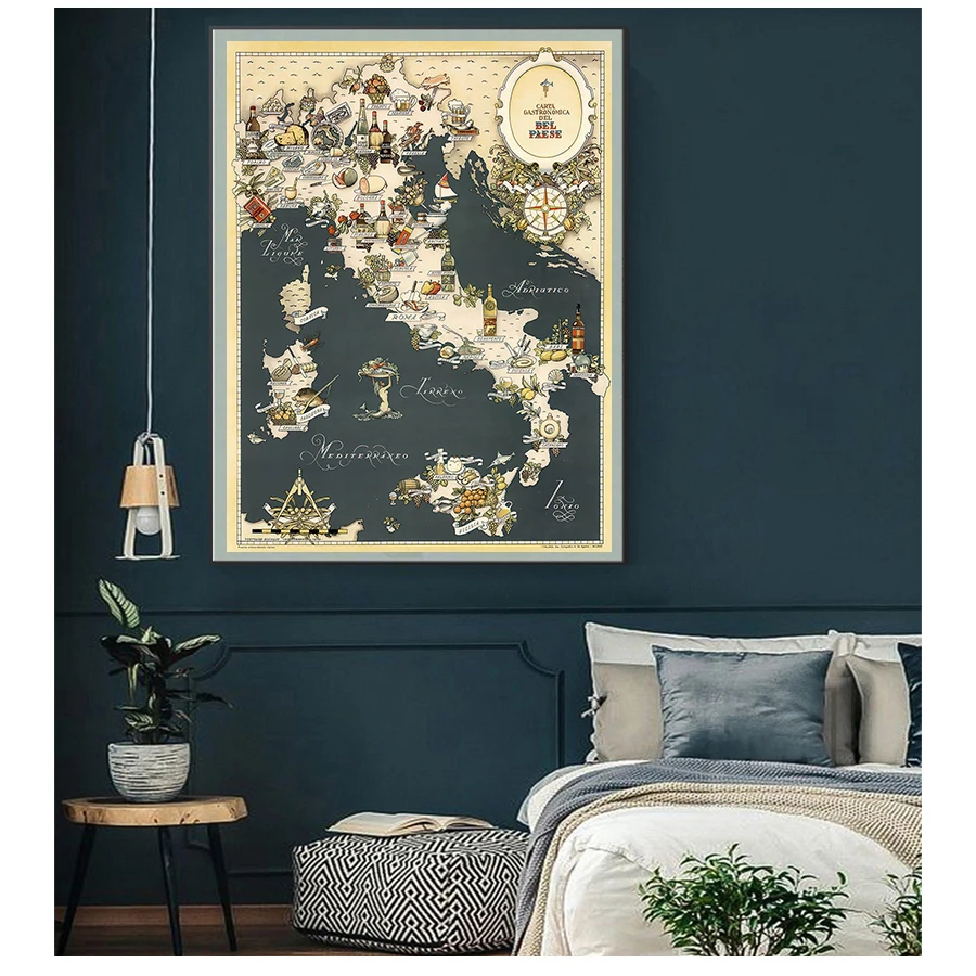 Adventure Maps Europe Retro Canvas Paintings Kraft Posters Wall Stickers Home Decor Family Gift 1949 Vintage Map of Italy Food