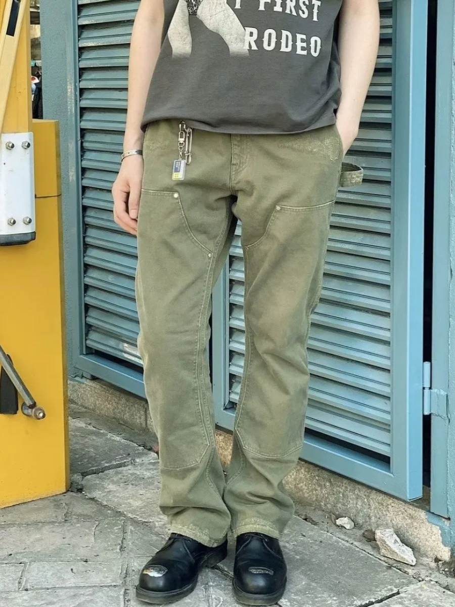 

Модные джинсы Vujade в стиле милитари, расклешенные, повседневные, унисекс, американские ретро-джинсы прямого кроя с эффектом потертости