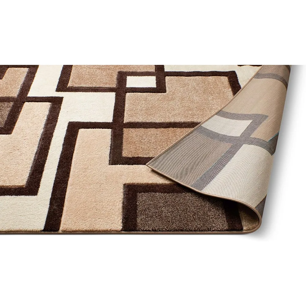 Ruby Geometric 8x10 Area Rug Ivory & Beige Neutral Modern Contemporary Hand Carved Squares Design Perfect