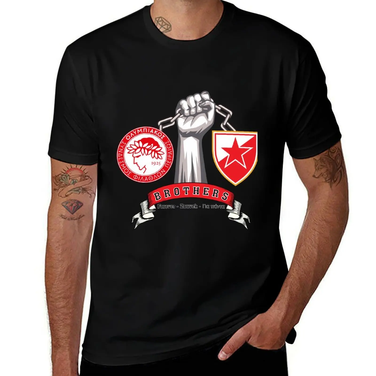 

Olimpiakos - Red Star Brothers T-Shirt graphic shirts anime clothes Luxury man tshirts for men