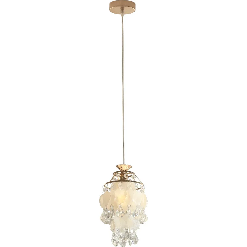 French retro crystal light luxury and beautiful shell bedside small chandelier living room entrance balcony light