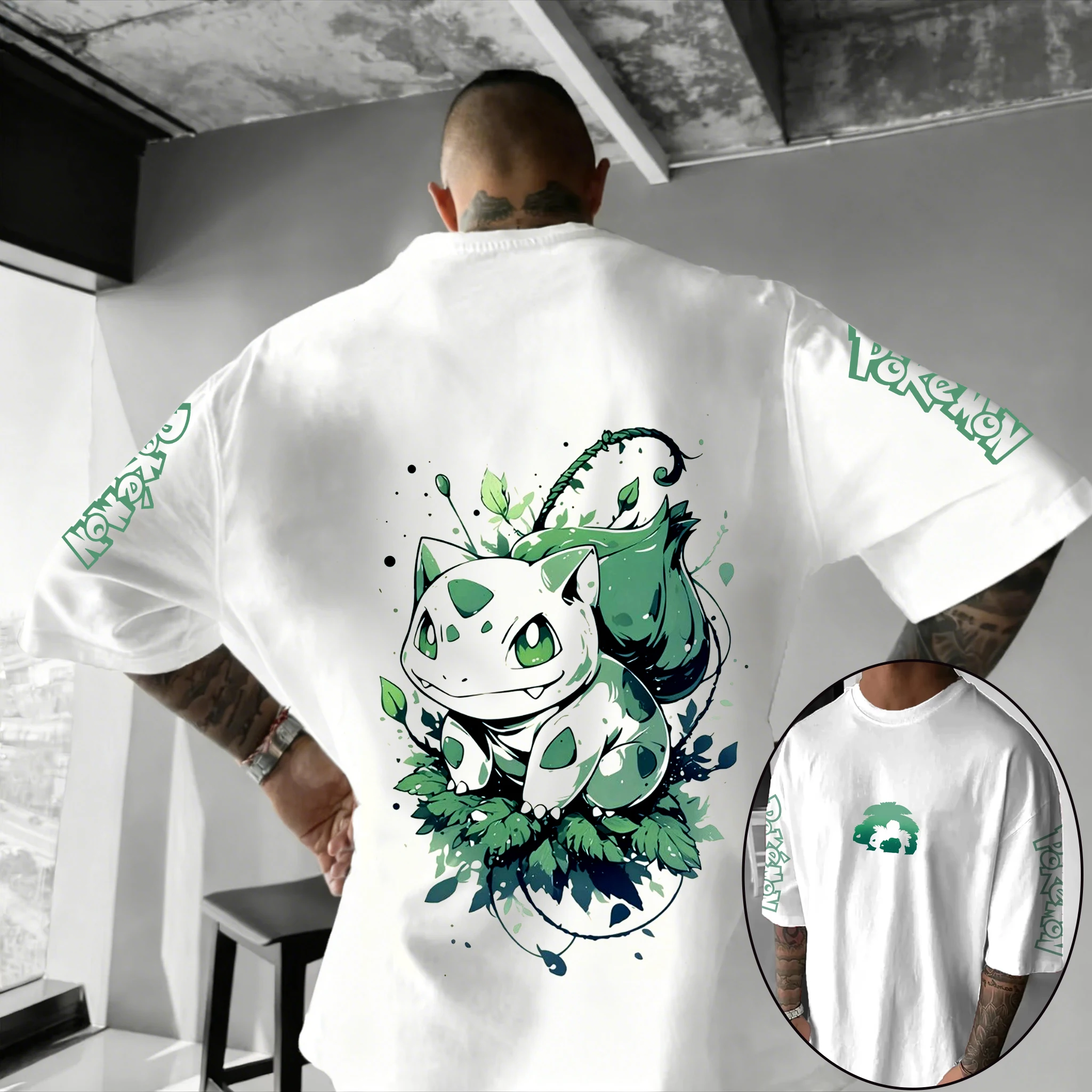 Pokémon Animation Derivatives Gengar Printing Peripheral Bulbasaur T-shirt Men Women Summer Oversized Cotton Street Trend Top