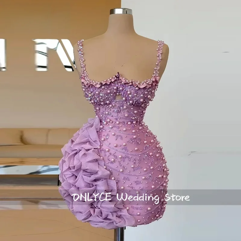 Glittering Cocktail Dresses Pearls Sleeveless Straps Womens Corest Party Gown Robes de Cocktail Plus Size Customized